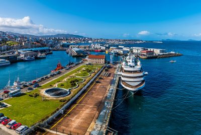 A panorama view along the cruise terminal in Vigo, Spain
